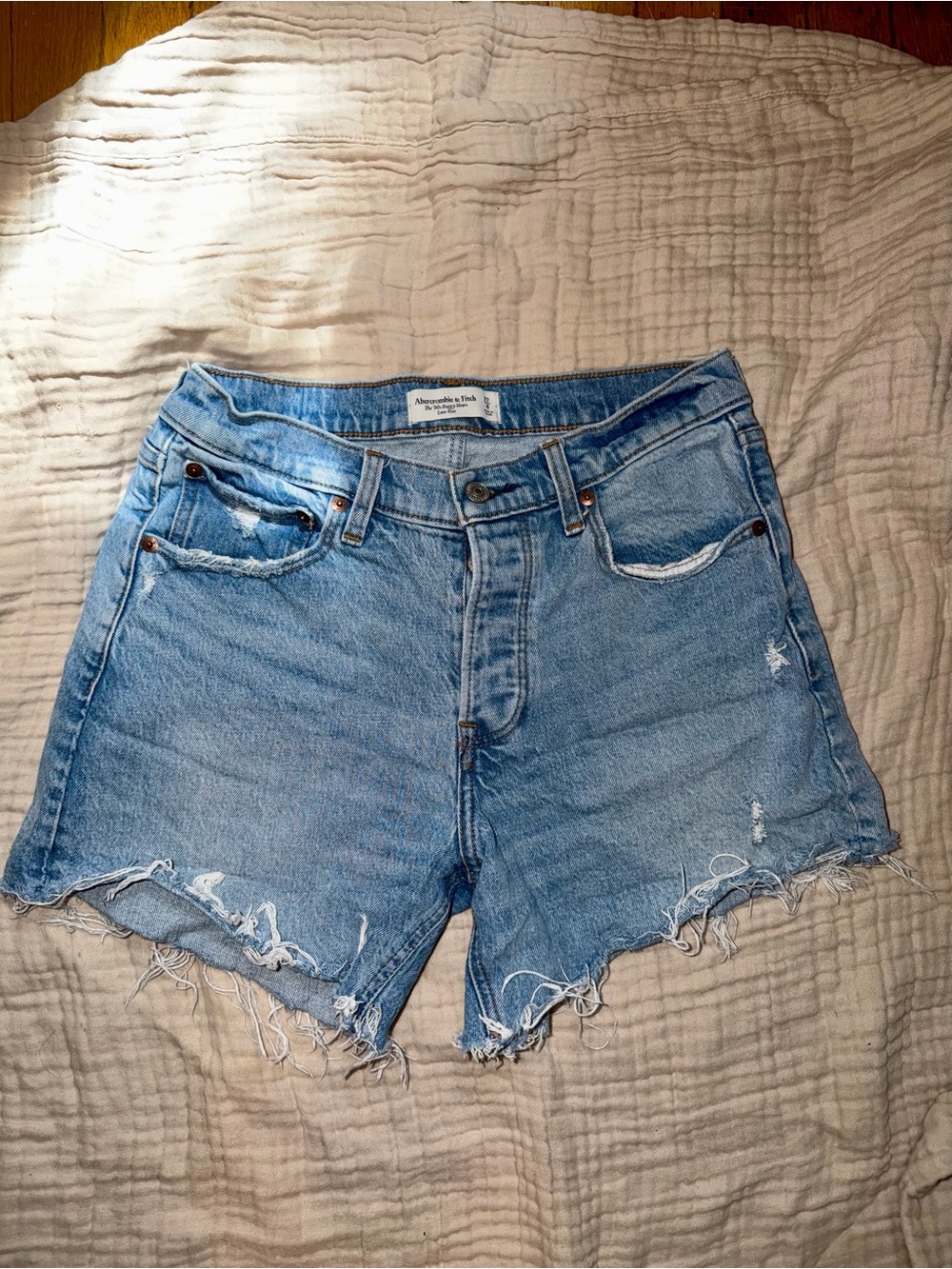 Abercrombie & Fitch Light Wash Distressed Denim Cutoff Shorts